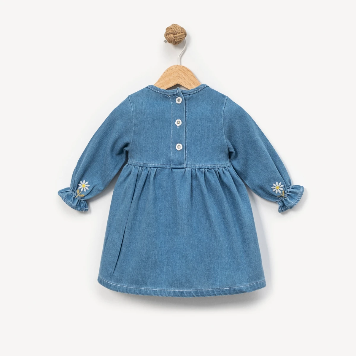 KIZ ÇOCUK  1-4 YAŞ PAPATYA NAKIŞLI KOT ELBİSE 