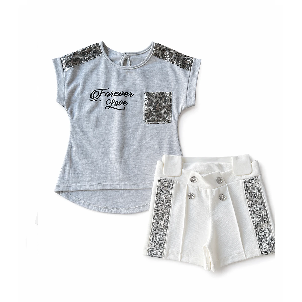 KIZ BEBEK 6-18 AY İŞLEMELİ ŞORTLU KISA KOL TAKIM 