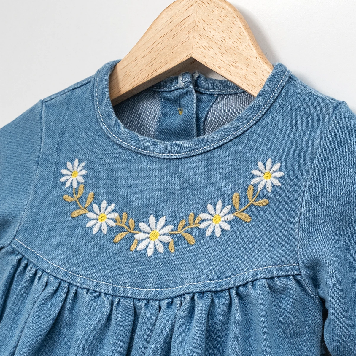 KIZ ÇOCUK  1-4 YAŞ PAPATYA NAKIŞLI KOT ELBİSE 