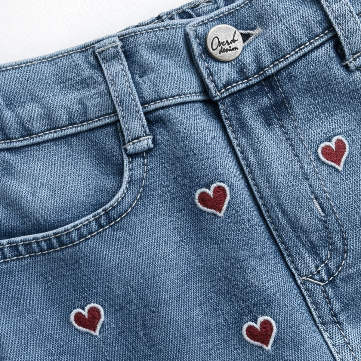 KIZ ÇOCUK 5-8 YAŞ KALP NAKIŞLI KOT ETEK 