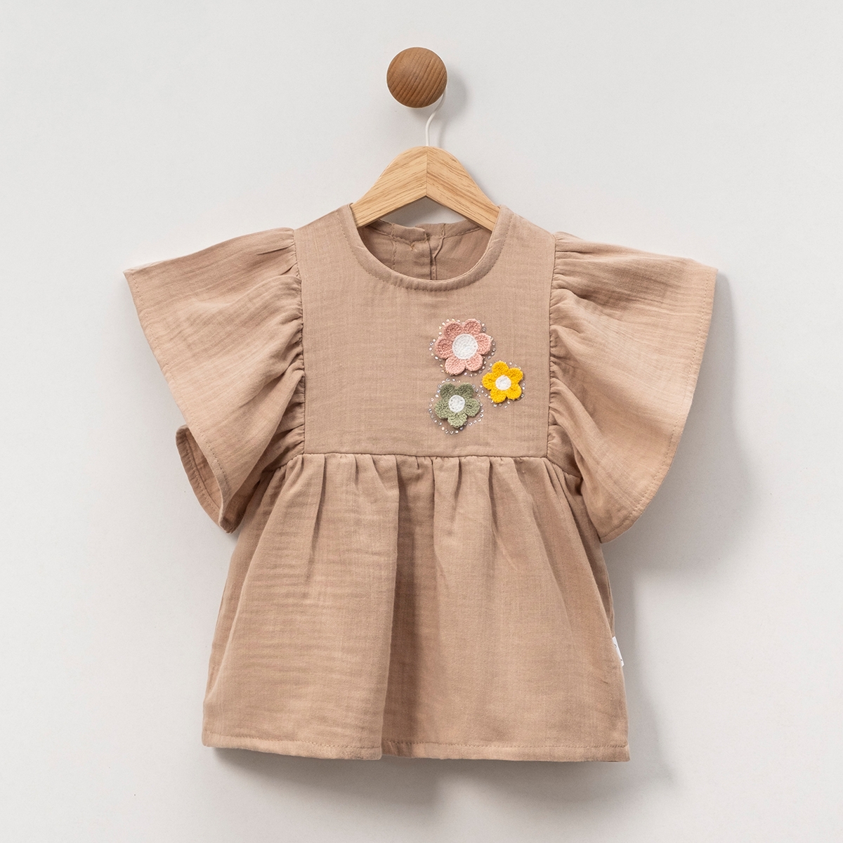 KIZ ÇOCUK 1-4 YAŞ ÇİÇEK DETAYLI MÜSLİN ELBİSE 