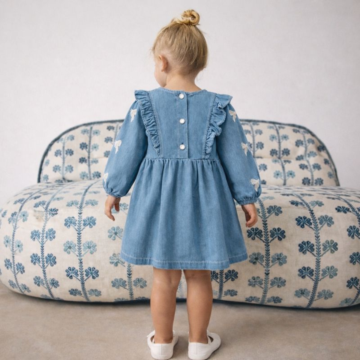 KIZ ÇOCUK 1-4 YAŞ NAKIŞLI TOKALI KOT ELBİSE