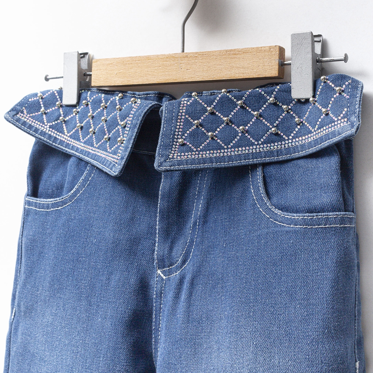 KIZ ÇOCUK 5-8 YAŞ TAŞ DETAYLI BASKILI KOT PANTOLON 