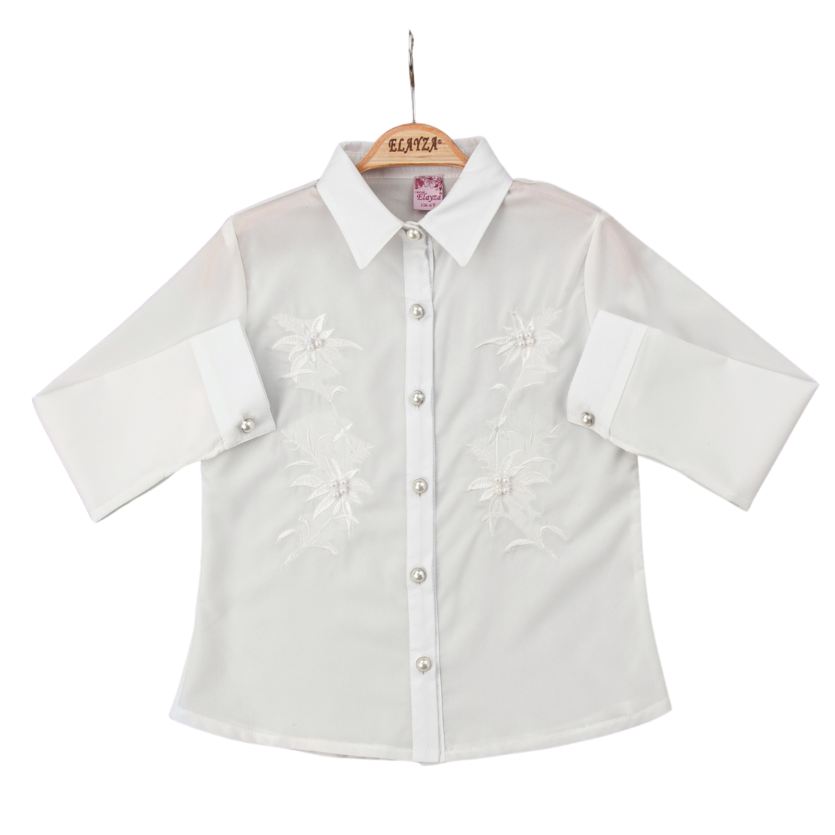 KIZ ÇOCUK 5-8 YAŞ  NAKIŞLI BEYAZ GÖMLEK 