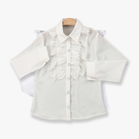 KIZ ÇOCUK 9-12 YAŞ PİLE DETAYLI BEYAZ GÖMLEK