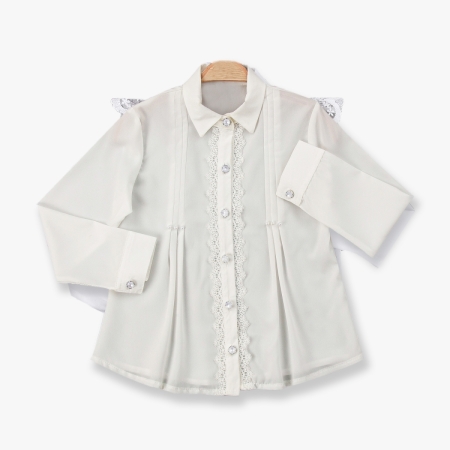 KIZ ÇOCUK 9-12 YAŞ PİLE DETAYLI BEYAZ GÖMLEK