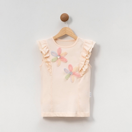 KIZ ÇOCUK 5-8 YAŞ FLOWER DETAYLI T-SHİRT 