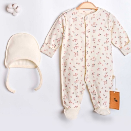 KIZ BEBEK 1-3 AY ŞAPKALI TULUM - EKRU