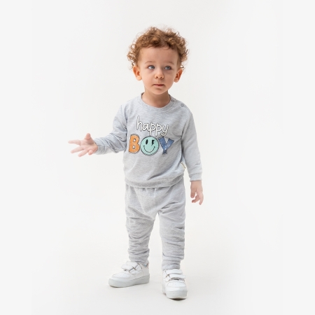 ERKEK BEBEK 9-24 AY HAPPY BOY BASKILI EŞOFMAN TAKIMI -