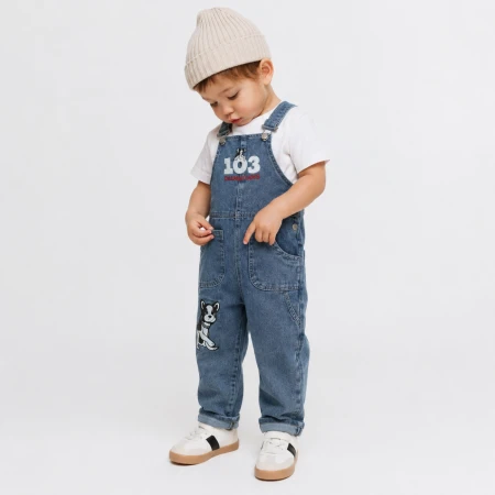 BOYS 1-4 YEARS EMBROIDERED DENIM SALOPET