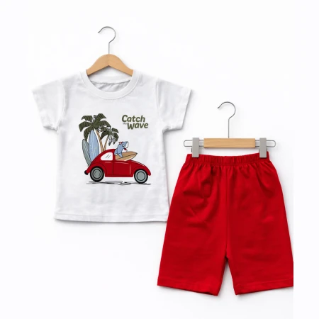 ERKEK ÇOCUK 1-4 YAŞ ARABA BASKILI KISA KOLLU TAKIM 