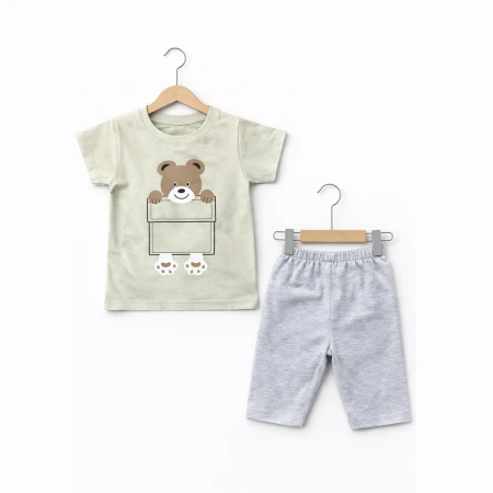 ERKEK ÇOCUK 1-4 YAŞ AYICIK BASKILI  KISA KOLLU 2Lİ TAKIM