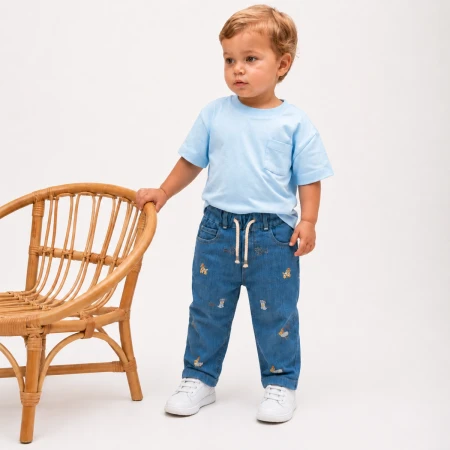 ERKEK ÇOCUK 1-4 YAŞ NAKIŞLI KOT PANTOLON 