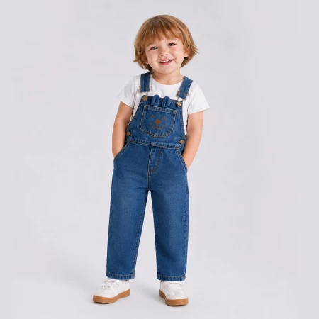 BOY 9-24 MONTHS EMBROIDERED DENIM SALOPET