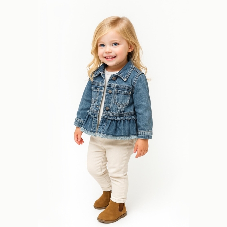 KIZ 1-4 YAŞ NAKIŞLI KOT CEKET 