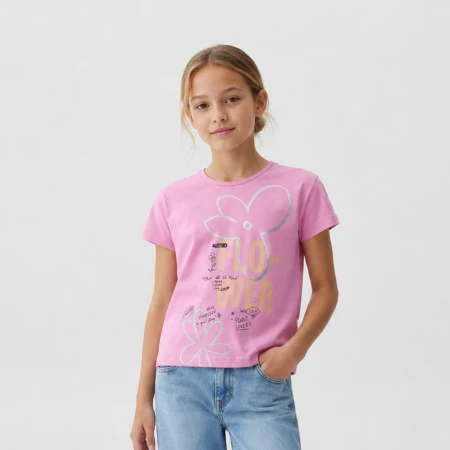 KIZ 5-8 YAŞ ÇİCEK BASKILI T-SHIRT 