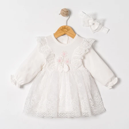 KIZ BEBEK 3-12 AY ELBİSE - BEYAZ