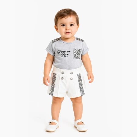 KIZ BEBEK 6-18 AY İŞLEMELİ ŞORTLU KISA KOL TAKIM 