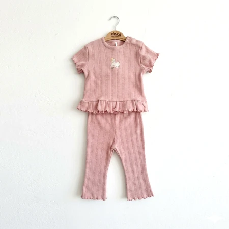 KIZ BEBEK 6-24 AY JAKARLI TİŞÖRT PANTOLON TAKIM 