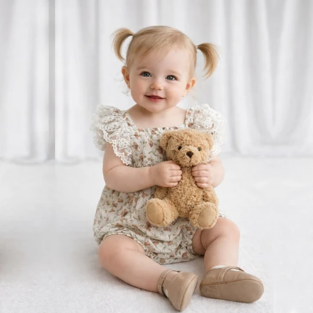 KIZ BEBEK 9-12 AY ÇİÇEK DESENLİ SLİPLİ TULUM