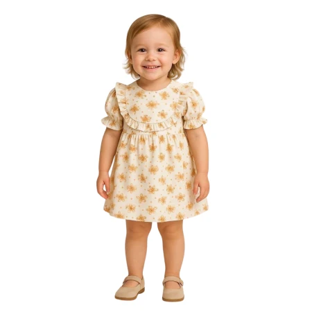 KIZ BEBEK 9-24 AY PAMUKLU FIRFIRLI ELBİSE 