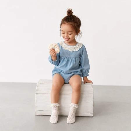 KIZ BEBEK 9-24 AY YAKA DETAYLI TOKALI SLİPLİ TULUM 