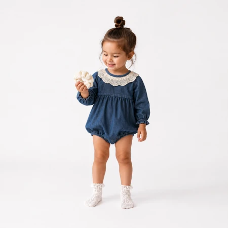 KIZ BEBEK 9-24 AY YAKA DETAYLI TOKALI SLİPLİ TULUM 
