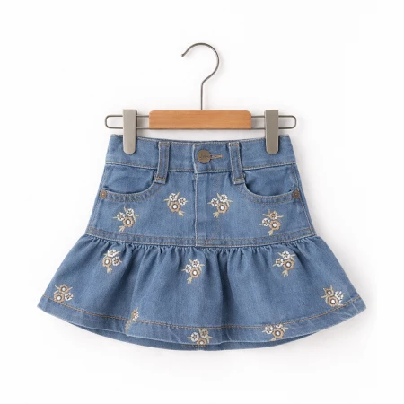 KIZ ÇOCUK 1-4 YAŞ ÇİÇEK NAKIŞLI KOT ETEK 