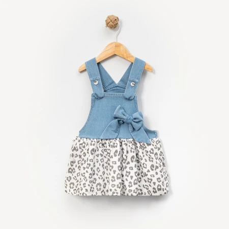 KIZ ÇOCUK 1-4 YAŞ DESENLİ KOT ELBİSE 