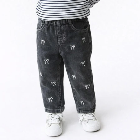 GIRL 1-4 YEARS BOW EMBROIDERED JEAN
