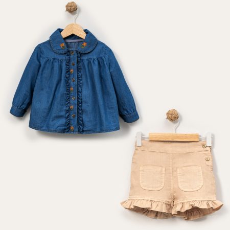 KIZ ÇOCUK 1-4 YAŞ GÖMLEK ŞORT KOT TAKIM 