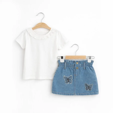 KIZ ÇOCUK 1-4 YAŞ İKİLİ KOT ETEKLİ TAKIM 