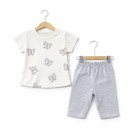 GIRL 1-4 YEARS OLD BUTTERFLY PRINTED SHORT SLEEVE SUIT