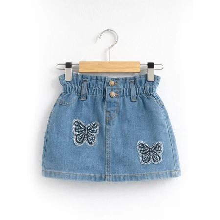 KIZ ÇOCUK 1-4 YAŞ KELEBEK NAKIŞLI KOT ETEK 