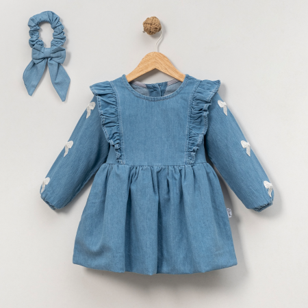 KIZ ÇOCUK 1-4 YAŞ NAKIŞLI TOKALI KOT ELBİSE