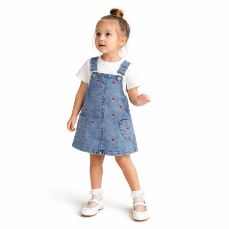 KIZ ÇOCUK 1-5 YAŞ KALP NAKIŞLI KOT JİLE