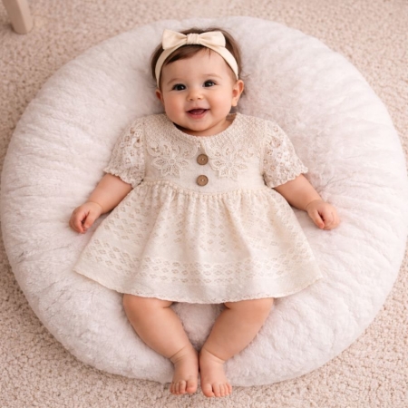 KIZ ÇOCUK 6-18 AY KETEN ELBİSE 