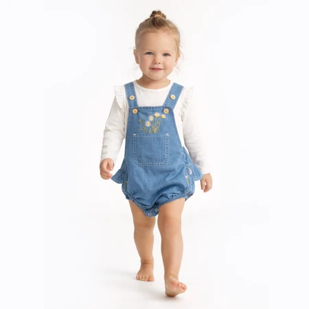 KIZ ÇOCUK 9-24 AY ÇİÇEK NAKIŞLI KOT TAKIM 