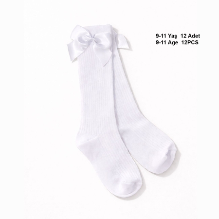 KIZ ÇOCUKDİZ ALTI FİYONKLU ÇORAP 9-11 YAŞ (12 ADET) 