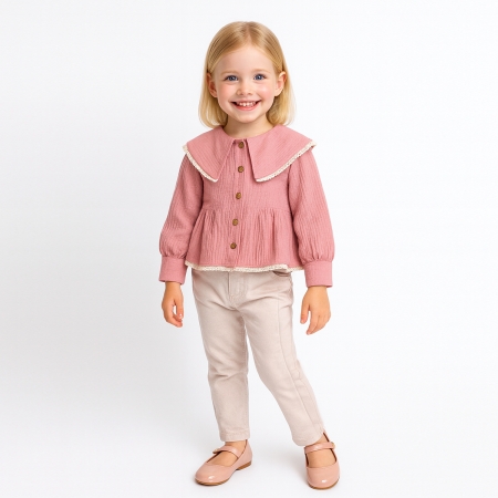 OVD KIZ 1-4 YAŞ MÜSLİN GÖMLEK ÇOCUK TAKIM 