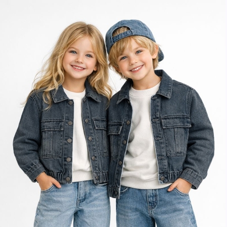 UNISEX ÇOCUK 5-8 YAŞ NAKIŞLI KOT CEKET 