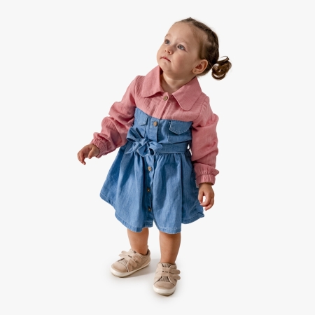 KIZ 1-4 YAŞ MÜSLİN KOT ÇOCUK ELBİSE 