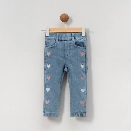KIZ ÇOCUK 1-4 YAŞ KALP NAKIŞLI KOT PANTOLON
