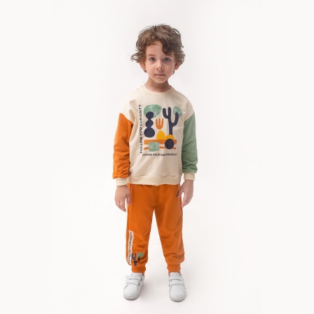 ERKEK ÇOCUK  2-5 YAŞ KAKTÜS  BASKILI EŞOFMAN TAKIMI - HARDAL