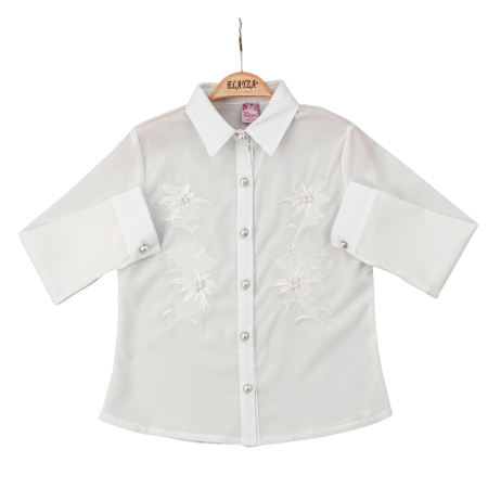 KIZ ÇOCUK 5-8 YAŞ  NAKIŞLI BEYAZ GÖMLEK 